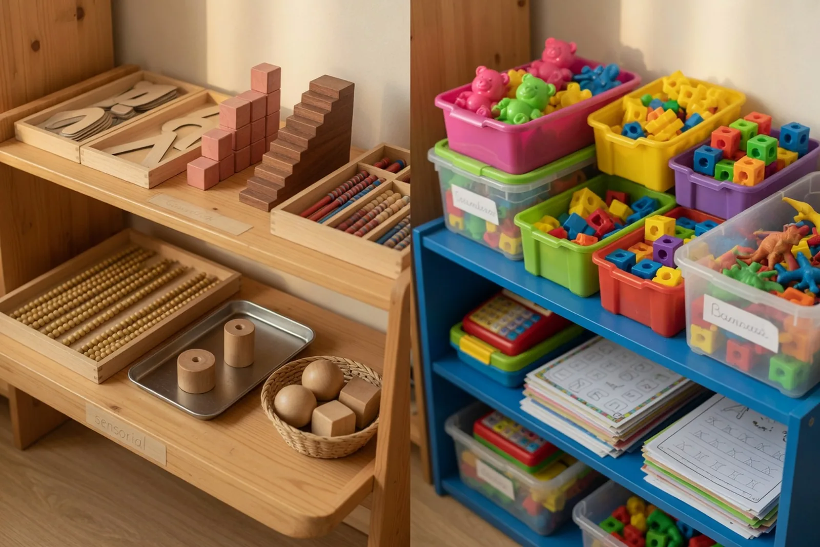 Classroom table with Montessori materials ready for work